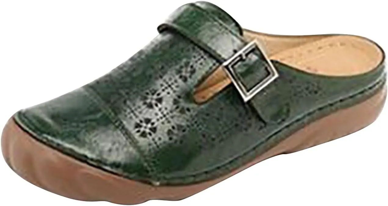 oiangi Clogs Sandals for Women with Arched Support Summer Comfortable Flower Hollow Closed Toe Slip-on Slippers Soft Breathable Outdoor Non-Slip Shoes