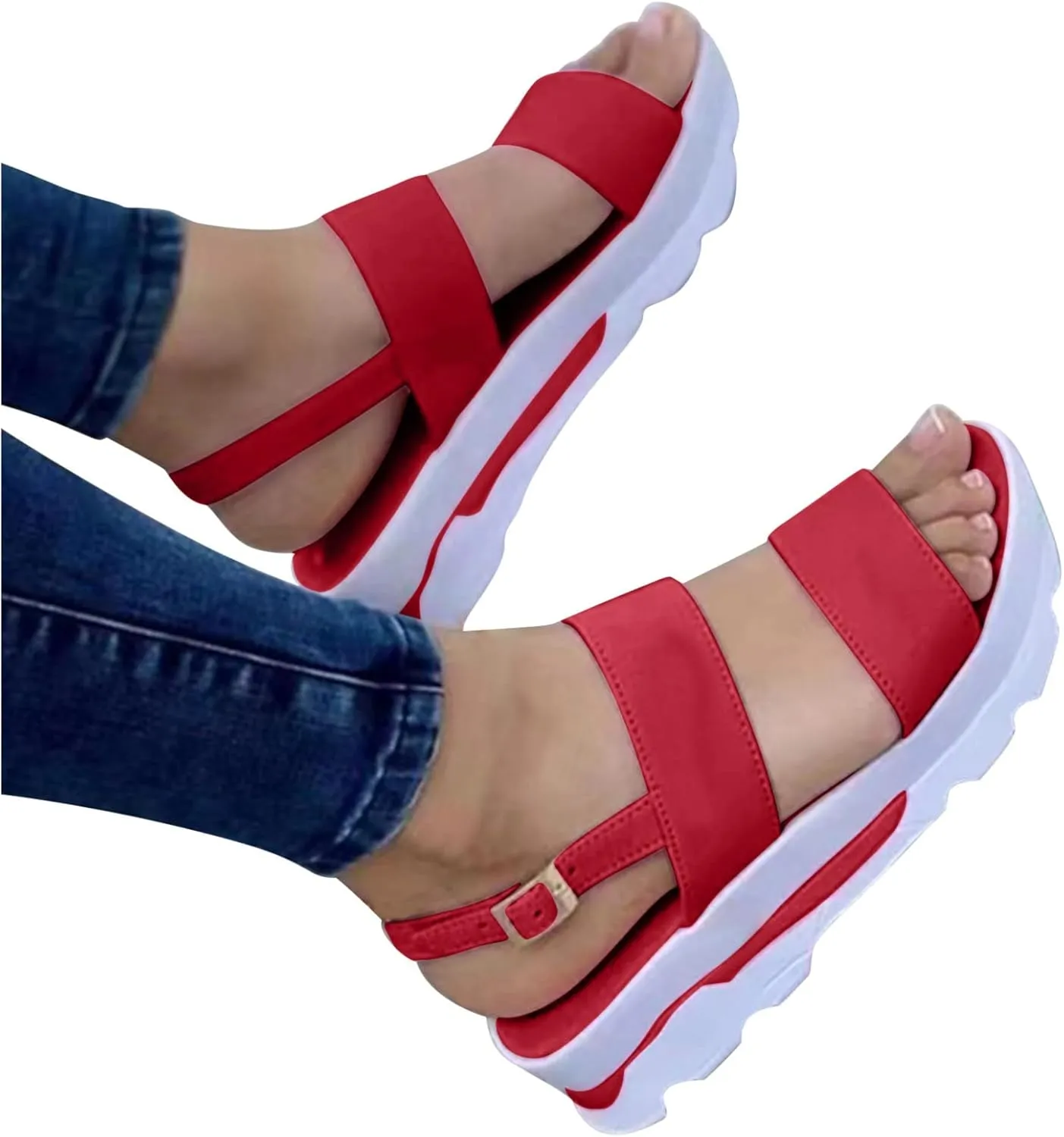 oiangi Double Strap Sandals for Women Platform Summer Casual Open Toe Buckle Thick Soled Slipper Solid Comfortable Non-Slip Outdoor Beach Shoes Sandalias