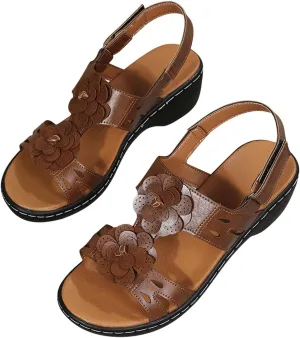 oiangi Summer Wedges for Women Casual Round Toe Fish Mouth Open Toe Flower Hollow Hook and Loop Platform Sandals Lightweight Comfy Outdoor Ladies Shoes