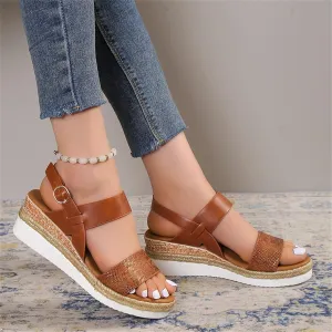 Orthopedic Sandals for Women,Women Walking Slippers with Arch Support Wedge Sandals Summer Dressy Open Toe Ankle Strap Platform Beach Casual Slip on Sandals Beach Dress Comfortable (Brown-2, 9)