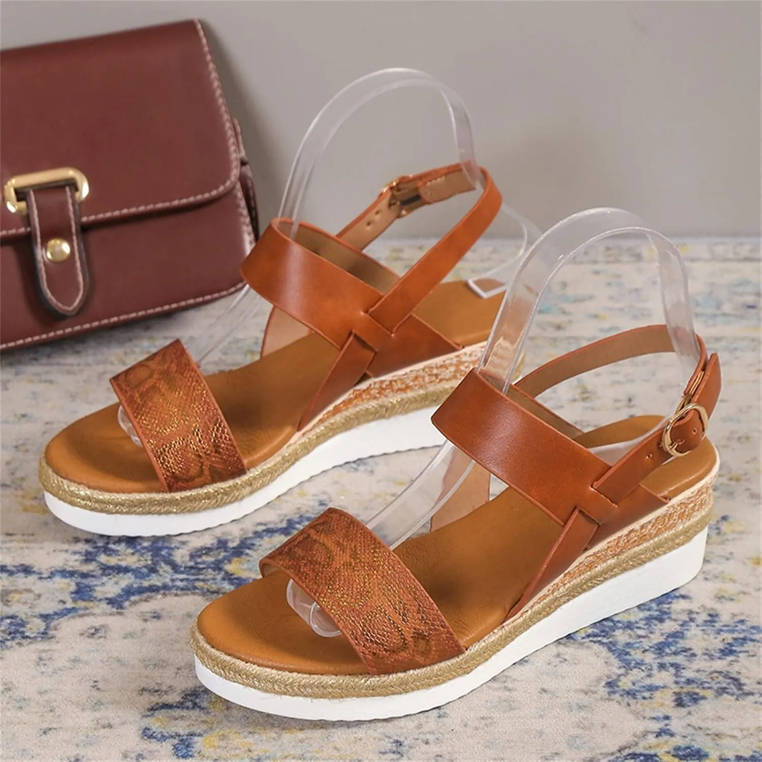 Orthopedic Sandals for Women,Women Walking Slippers with Arch Support Wedge Sandals Summer Dressy Open Toe Ankle Strap Platform Beach Casual Slip on Sandals Beach Dress Comfortable (Brown-2, 9)