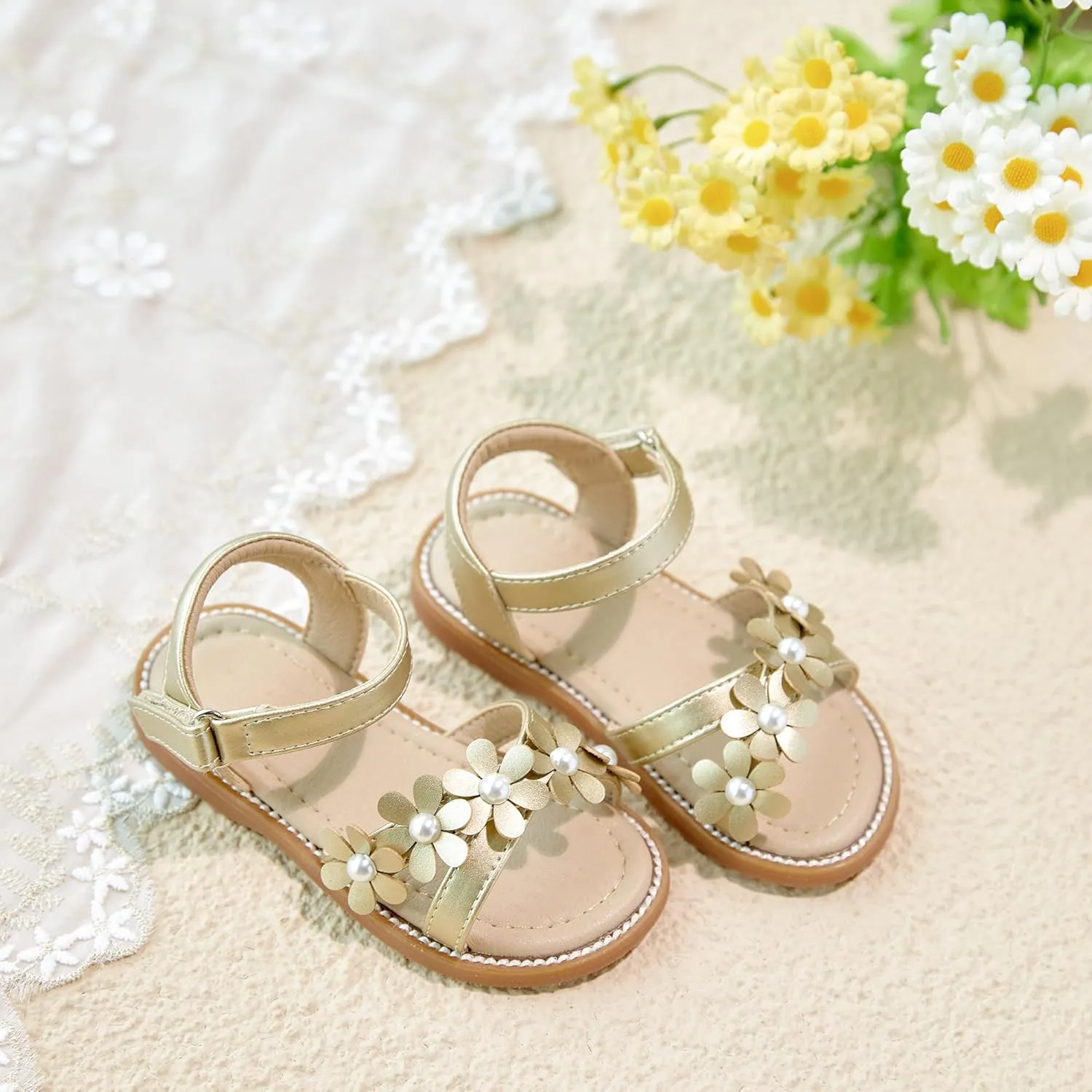 Otter MOMO Girls Open Toe Princess Flat Sandals with Comfort Sole Summer Sandals