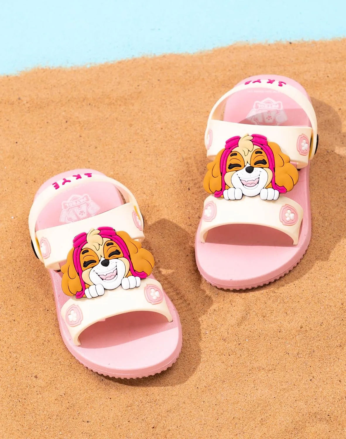 Paw Patrol Girls Sandals | Kids Pink Sliders with Supportive Strap | Skye The Rescue Pup Summer Shoes | Slip-on Footwear