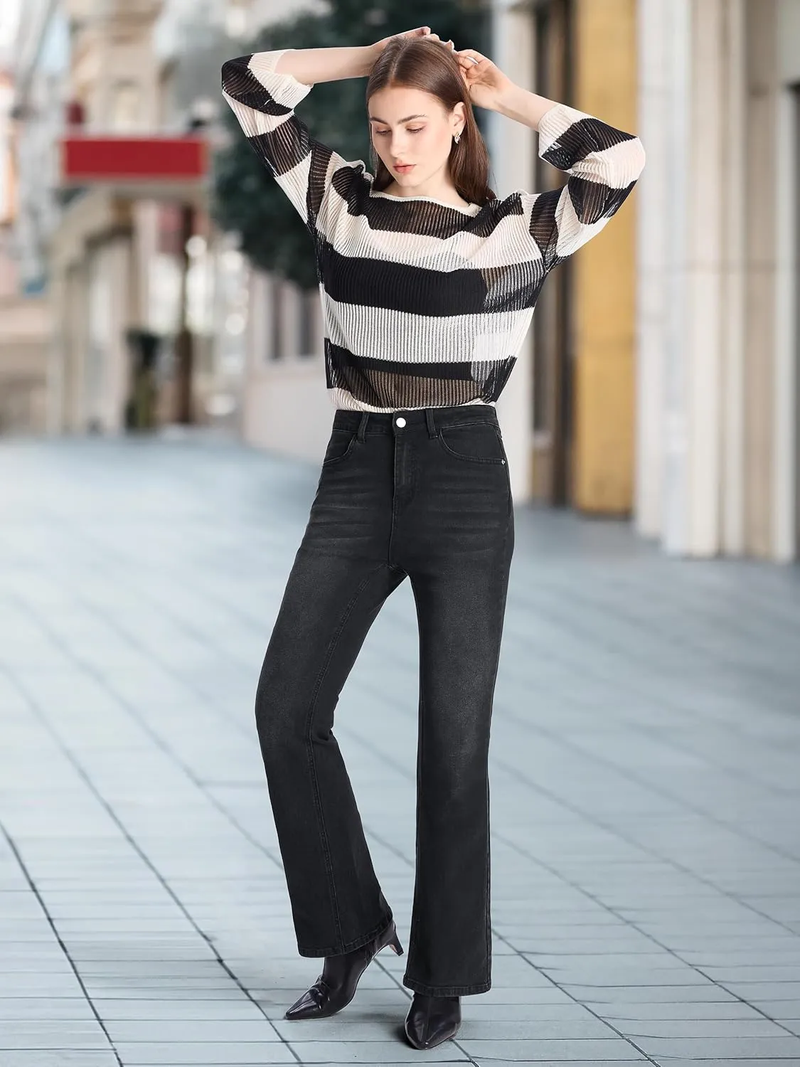 Petite Women's 24"/26"/28"/30" Stretch Flare Jeans High Waisted Curvy Bootcut Denim Pants