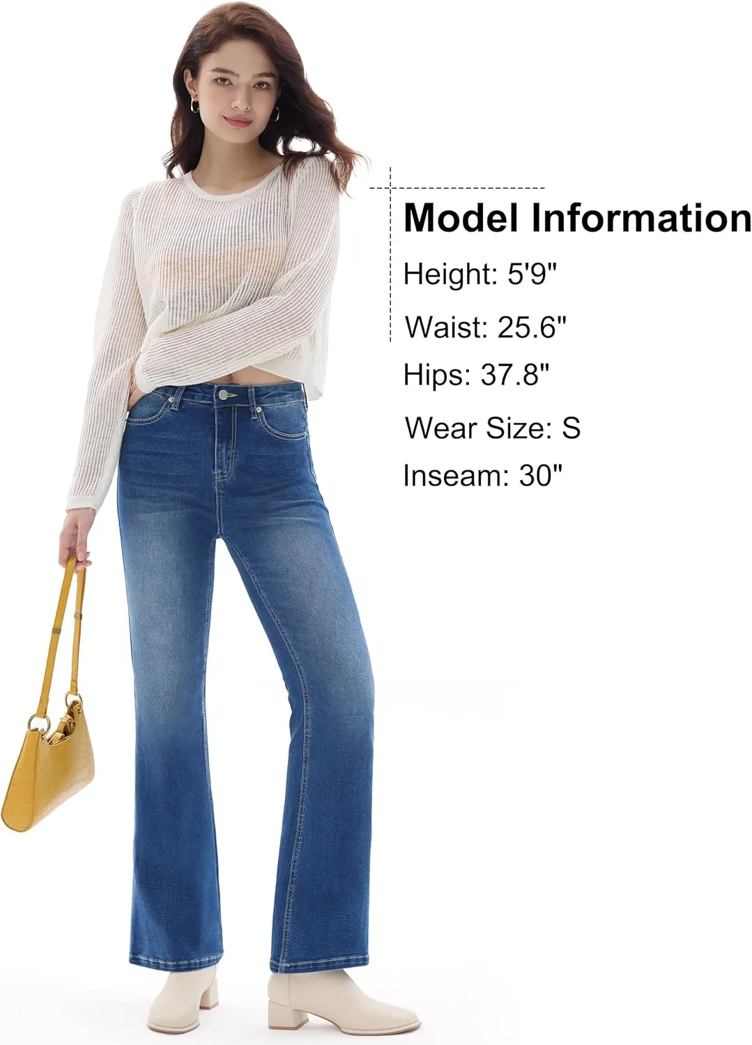 Petite Women's 24"/26"/28"/30" Stretch Flare Jeans High Waisted Curvy Bootcut Denim Pants