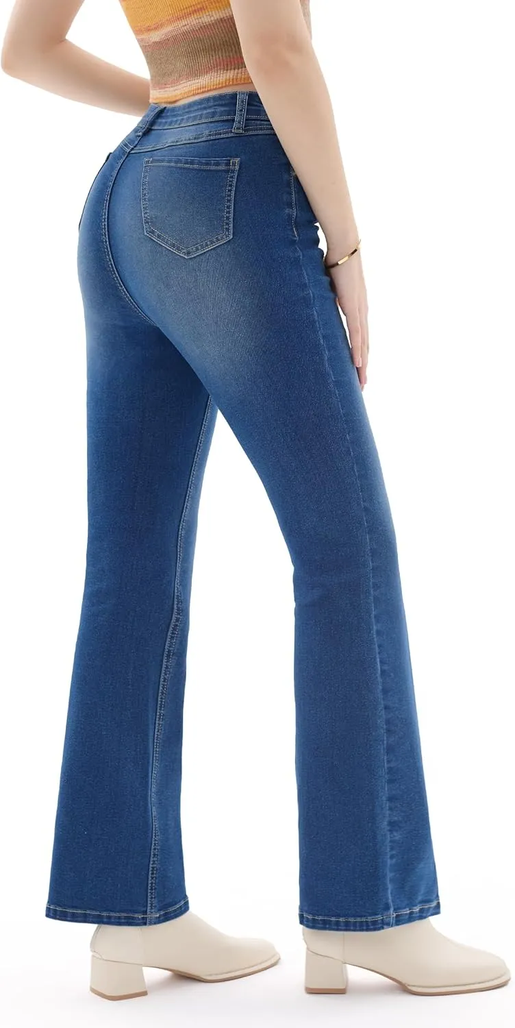 Petite Women's 24"/26"/28"/30" Stretch Flare Jeans High Waisted Curvy Bootcut Denim Pants