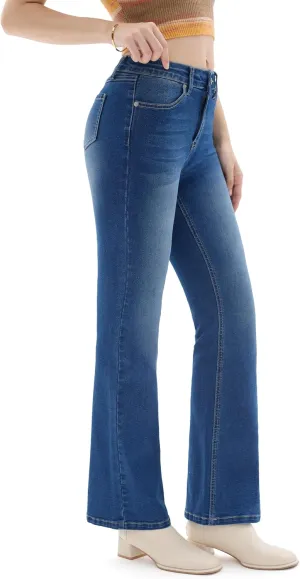 Petite Women's 24"/26"/28"/30" Stretch Flare Jeans High Waisted Curvy Bootcut Denim Pants