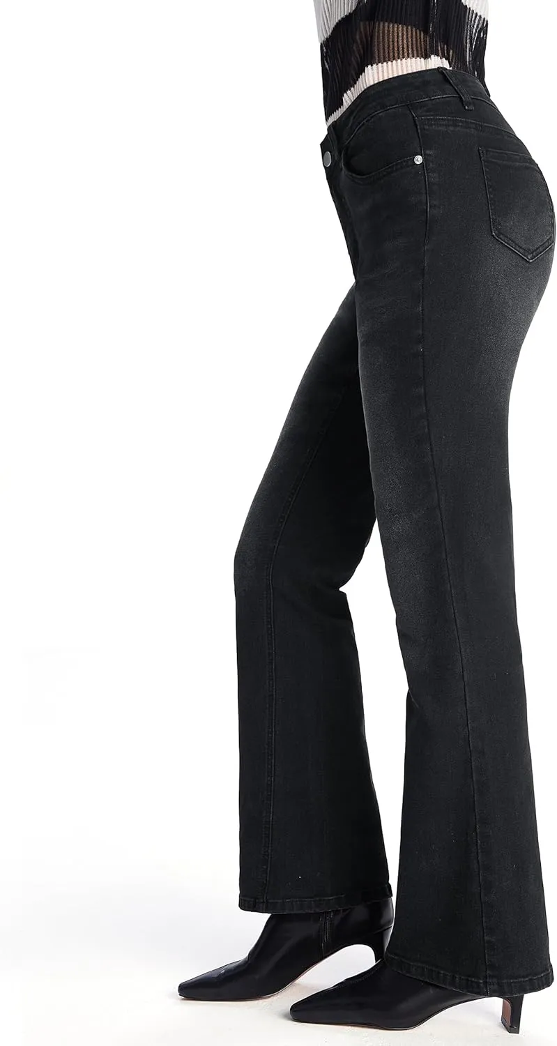 Petite Women's 24"/26"/28"/30" Stretch Flare Jeans High Waisted Curvy Bootcut Denim Pants