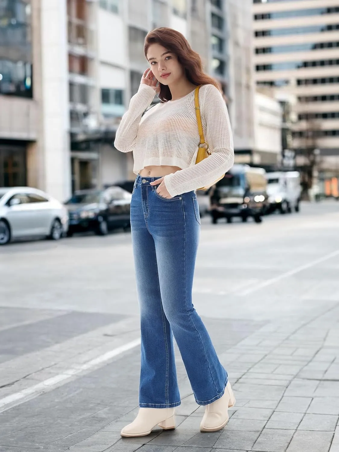 Petite Women's 24"/26"/28"/30" Stretch Flare Jeans High Waisted Curvy Bootcut Denim Pants