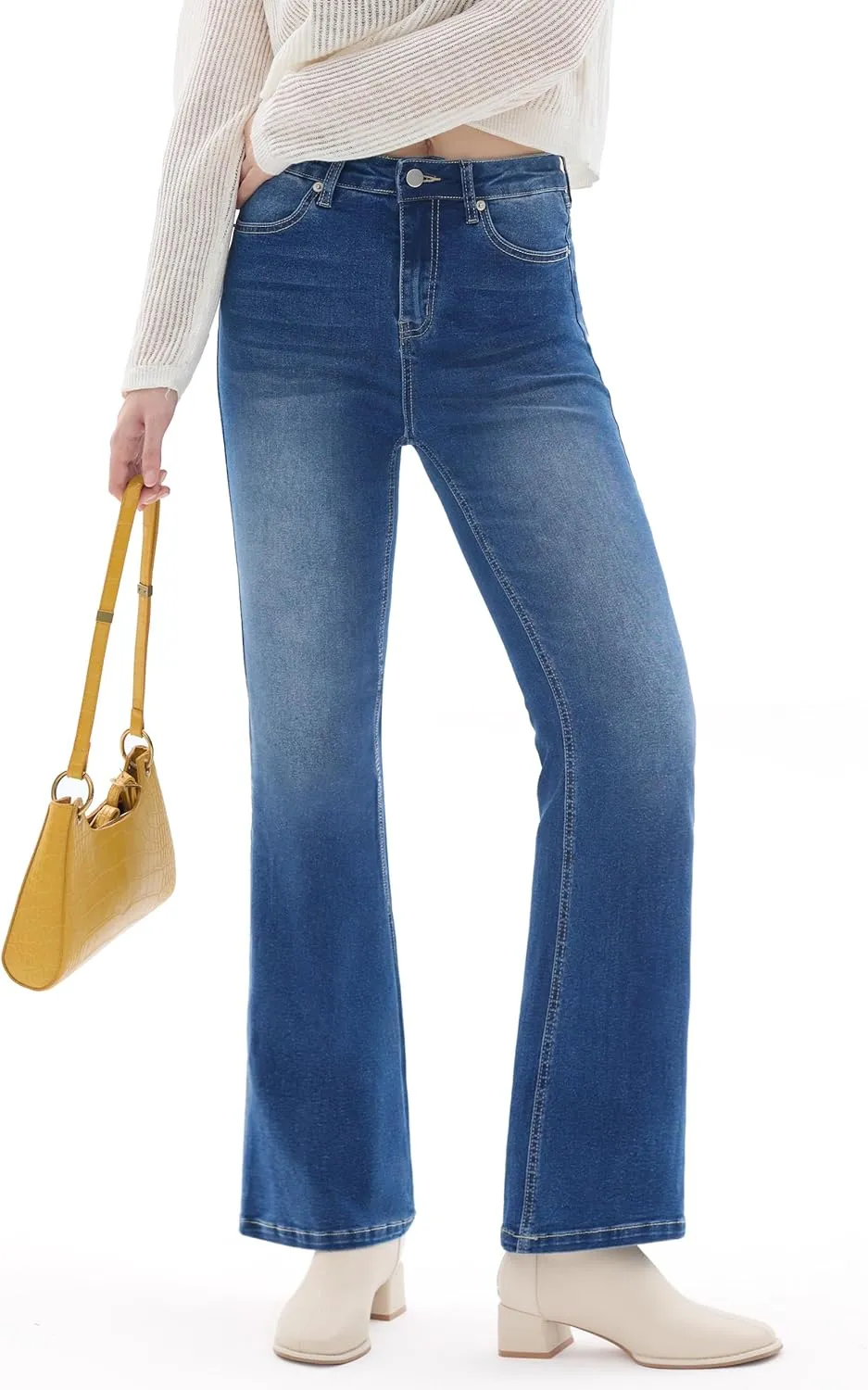 Petite Women's 24"/26"/28"/30" Stretch Flare Jeans High Waisted Curvy Bootcut Denim Pants