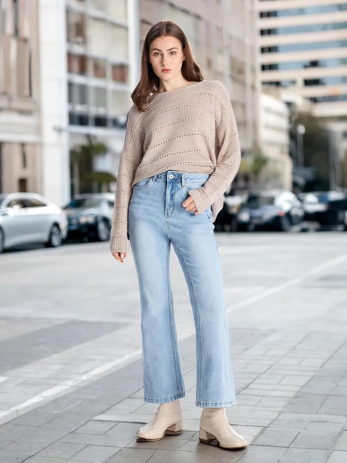 Petite Women's 24"/26"/28"/30" Stretch Flare Jeans High Waisted Curvy Bootcut Denim Pants