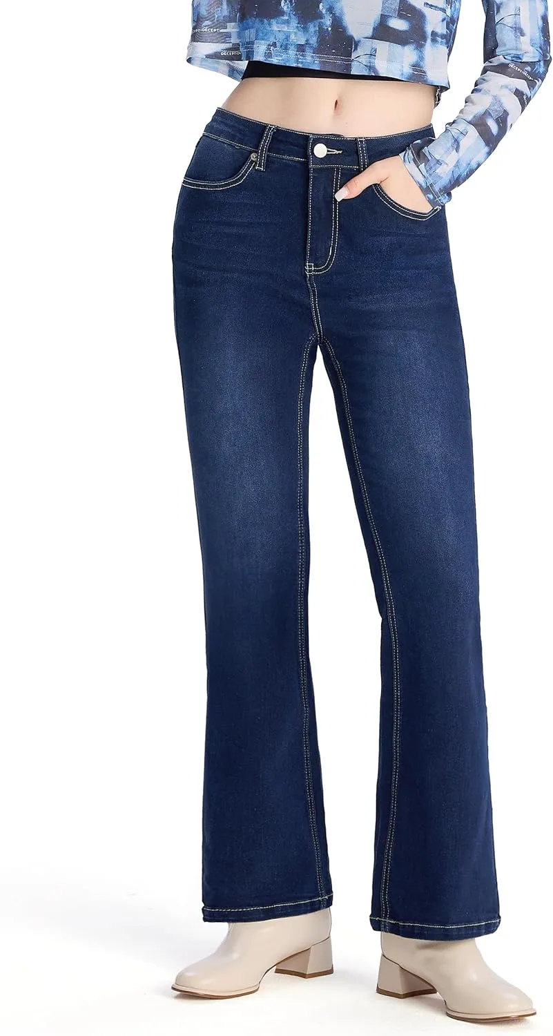Petite Women's 24"/26"/28"/30" Stretch Flare Jeans High Waisted Curvy Bootcut Denim Pants