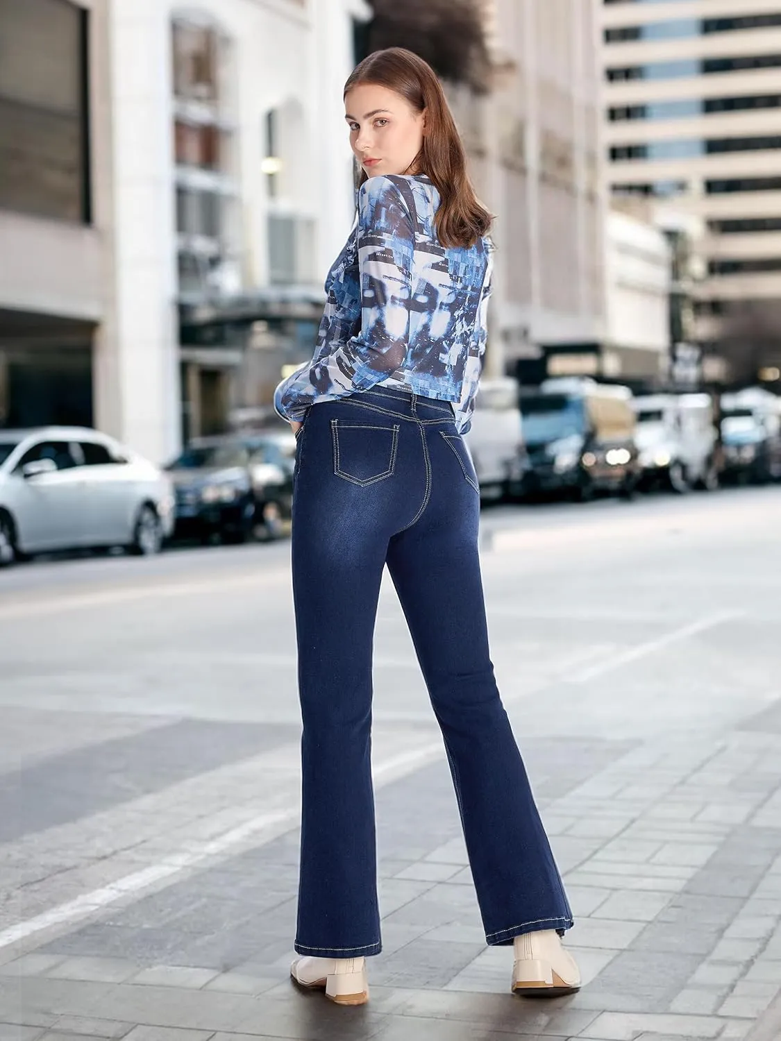 Petite Women's 24"/26"/28"/30" Stretch Flare Jeans High Waisted Curvy Bootcut Denim Pants