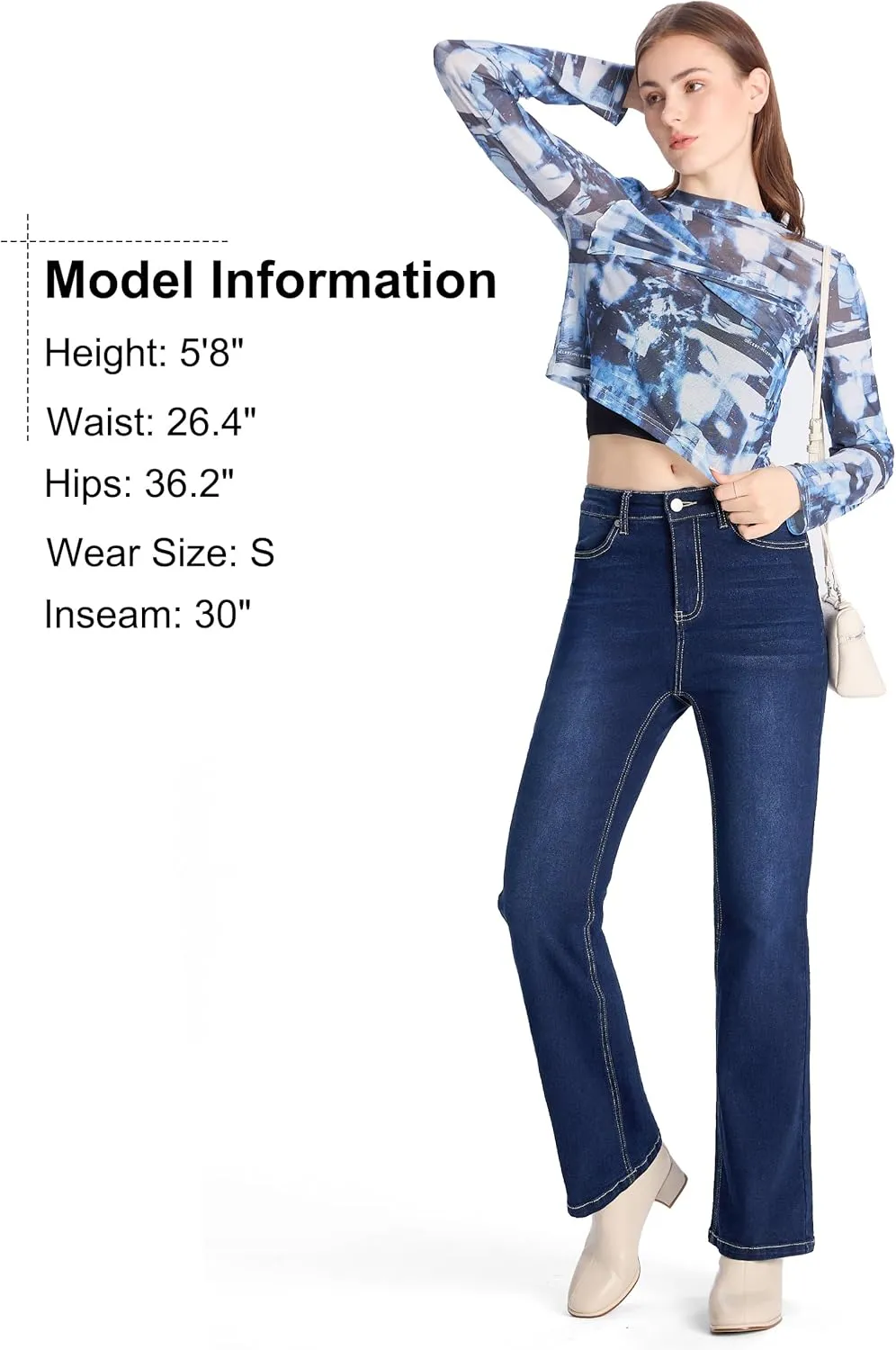 Petite Women's 24"/26"/28"/30" Stretch Flare Jeans High Waisted Curvy Bootcut Denim Pants