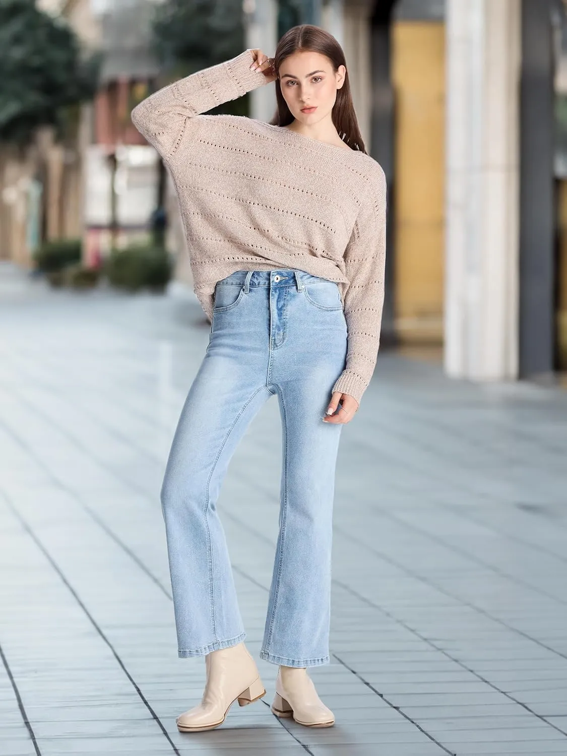 Petite Women's 24"/26"/28"/30" Stretch Flare Jeans High Waisted Curvy Bootcut Denim Pants