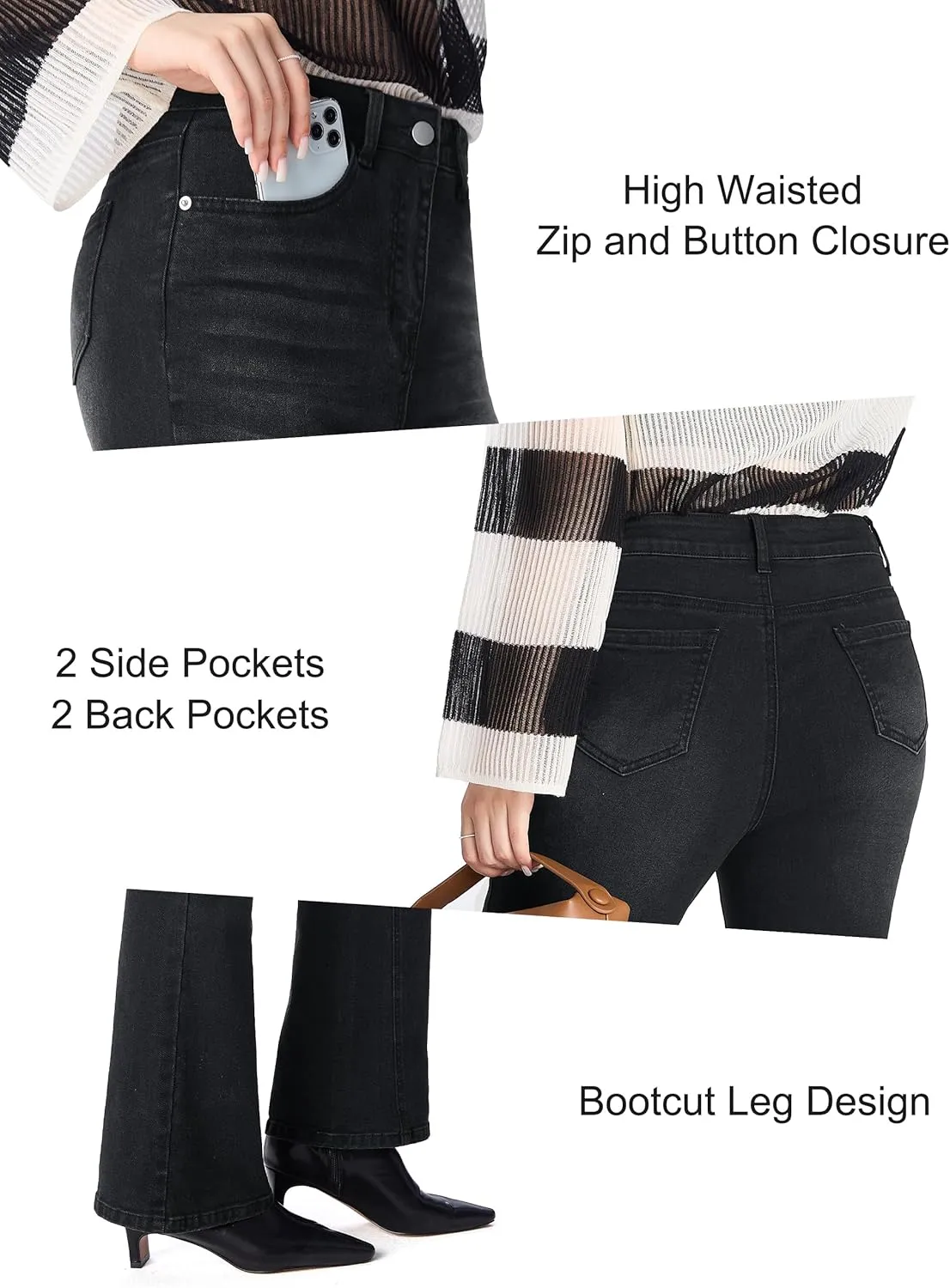 Petite Women's 24"/26"/28"/30" Stretch Flare Jeans High Waisted Curvy Bootcut Denim Pants