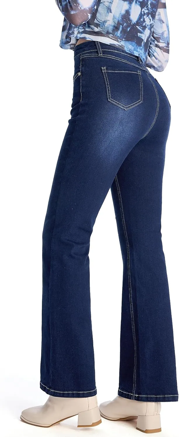 Petite Women's 24"/26"/28"/30" Stretch Flare Jeans High Waisted Curvy Bootcut Denim Pants