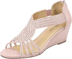 PIZZ ANNU Women's Diana Low Wedge Sandals Sparkly Rhinestone Open Toe Fashion Dress Shoes for Woman Lady in Bridal Dance Evening