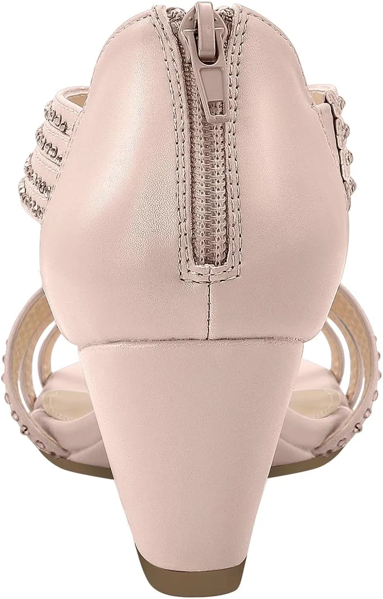PIZZ ANNU Women's Diana Low Wedge Sandals Sparkly Rhinestone Open Toe Fashion Dress Shoes for Woman Lady in Bridal Dance Evening
