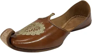 Punjabi Jutti for Men Leather Brown Zari Mojari Sherwani Shoes Jooti Wedding Shoes Groom Loafers Slipon Handmade Jalsa
