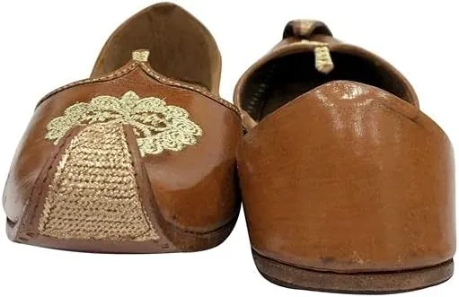 Punjabi Jutti for Men Leather Brown Zari Mojari Sherwani Shoes Jooti Wedding Shoes Groom Loafers Slipon Handmade Jalsa