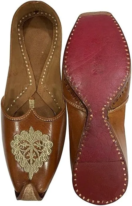 Punjabi Jutti for Men Leather Brown Zari Mojari Sherwani Shoes Jooti Wedding Shoes Groom Loafers Slipon Handmade Jalsa