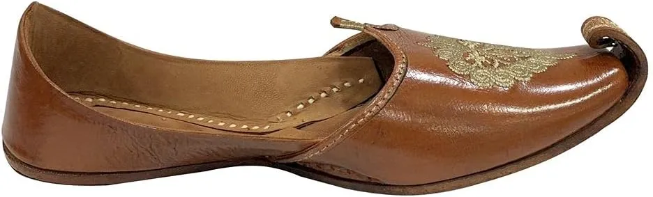 Punjabi Jutti for Men Leather Brown Zari Mojari Sherwani Shoes Jooti Wedding Shoes Groom Loafers Slipon Handmade Jalsa