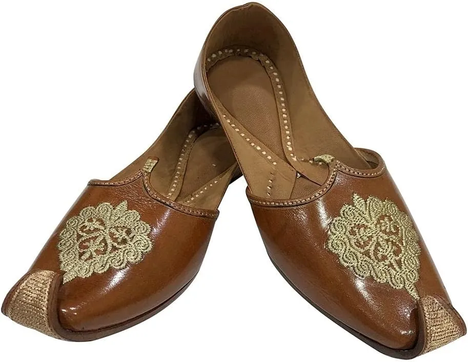 Punjabi Jutti for Men Leather Brown Zari Mojari Sherwani Shoes Jooti Wedding Shoes Groom Loafers Slipon Handmade Jalsa