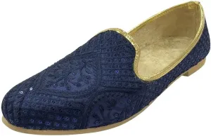 Punjabi Jutti for Men's Traditional Ethnic Mojari Shoes Wedding Sherwani Loafers Handmade Blue Embroidery Juttis