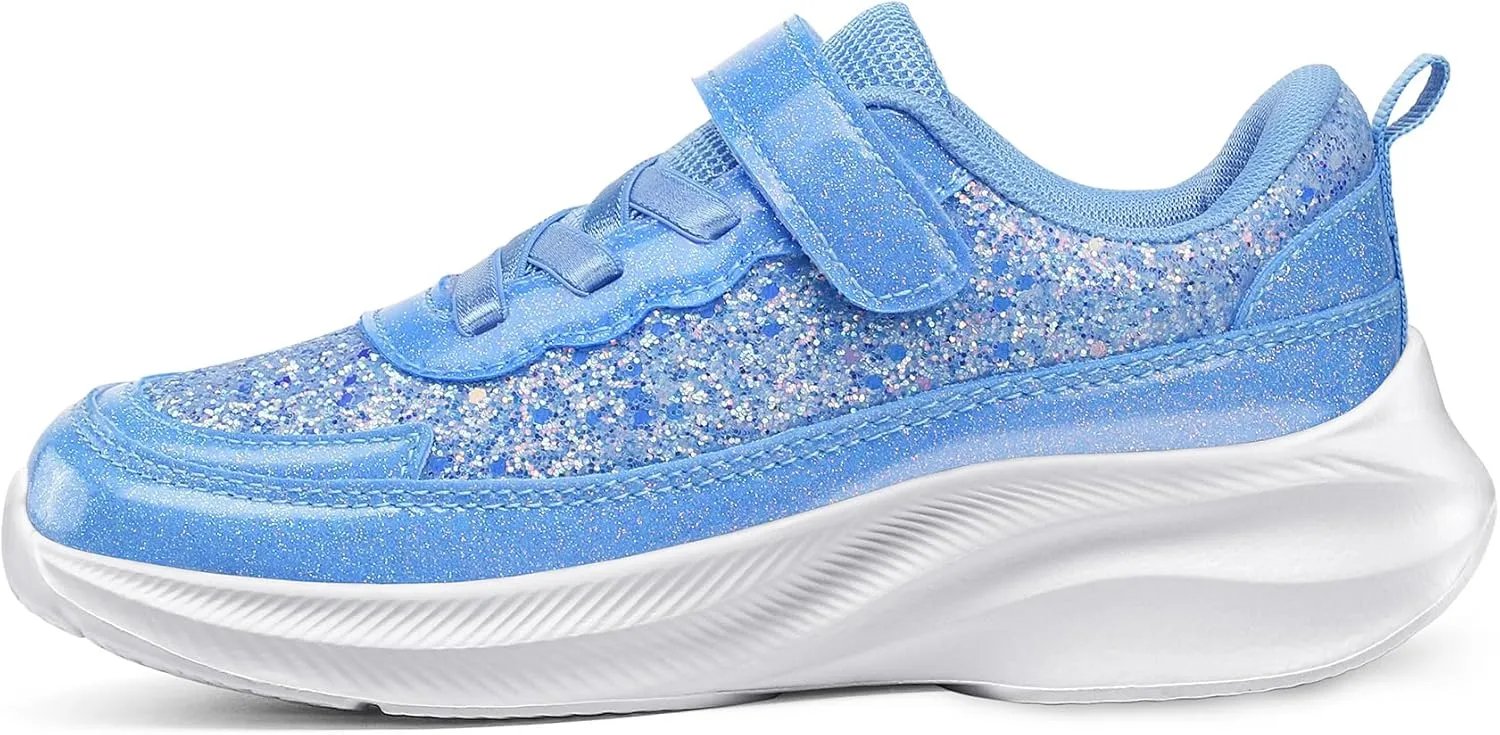 RUNSIDE Girls Glitter Sneakers Lightweight Kids Sparkle Tennis Shoes with Hook and Loop for Toddler/Little Kid/Big Kid