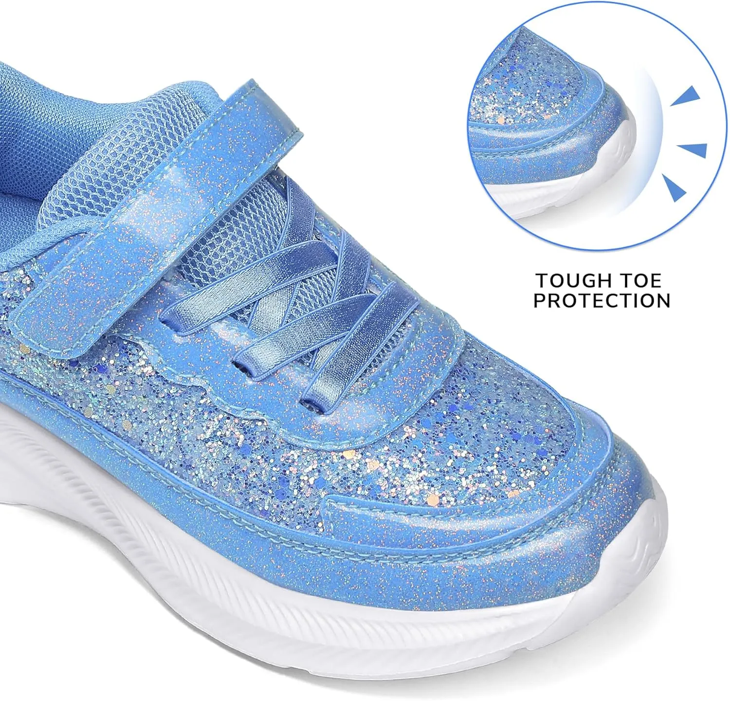 RUNSIDE Girls Glitter Sneakers Lightweight Kids Sparkle Tennis Shoes with Hook and Loop for Toddler/Little Kid/Big Kid