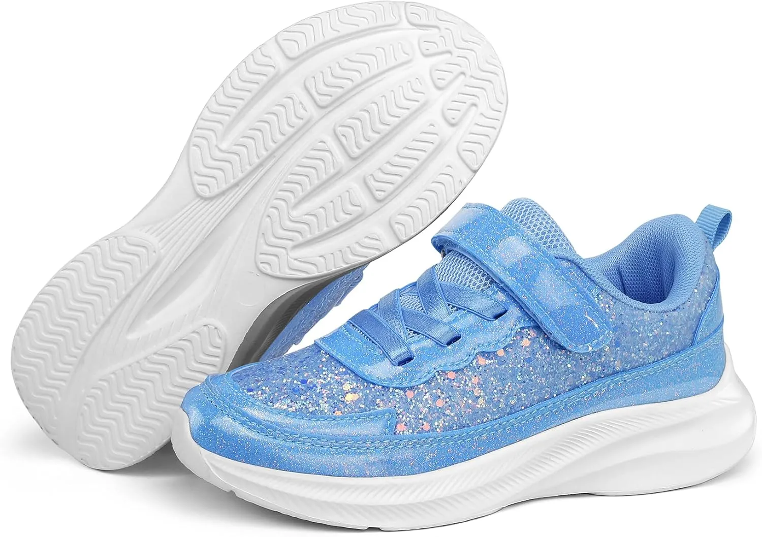 RUNSIDE Girls Glitter Sneakers Lightweight Kids Sparkle Tennis Shoes with Hook and Loop for Toddler/Little Kid/Big Kid