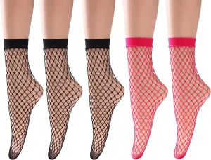 Ruxia Women's Fishnet Socks Ankle Dress Hollow Out Socks High Nylons Multi Colors 5 Pairs