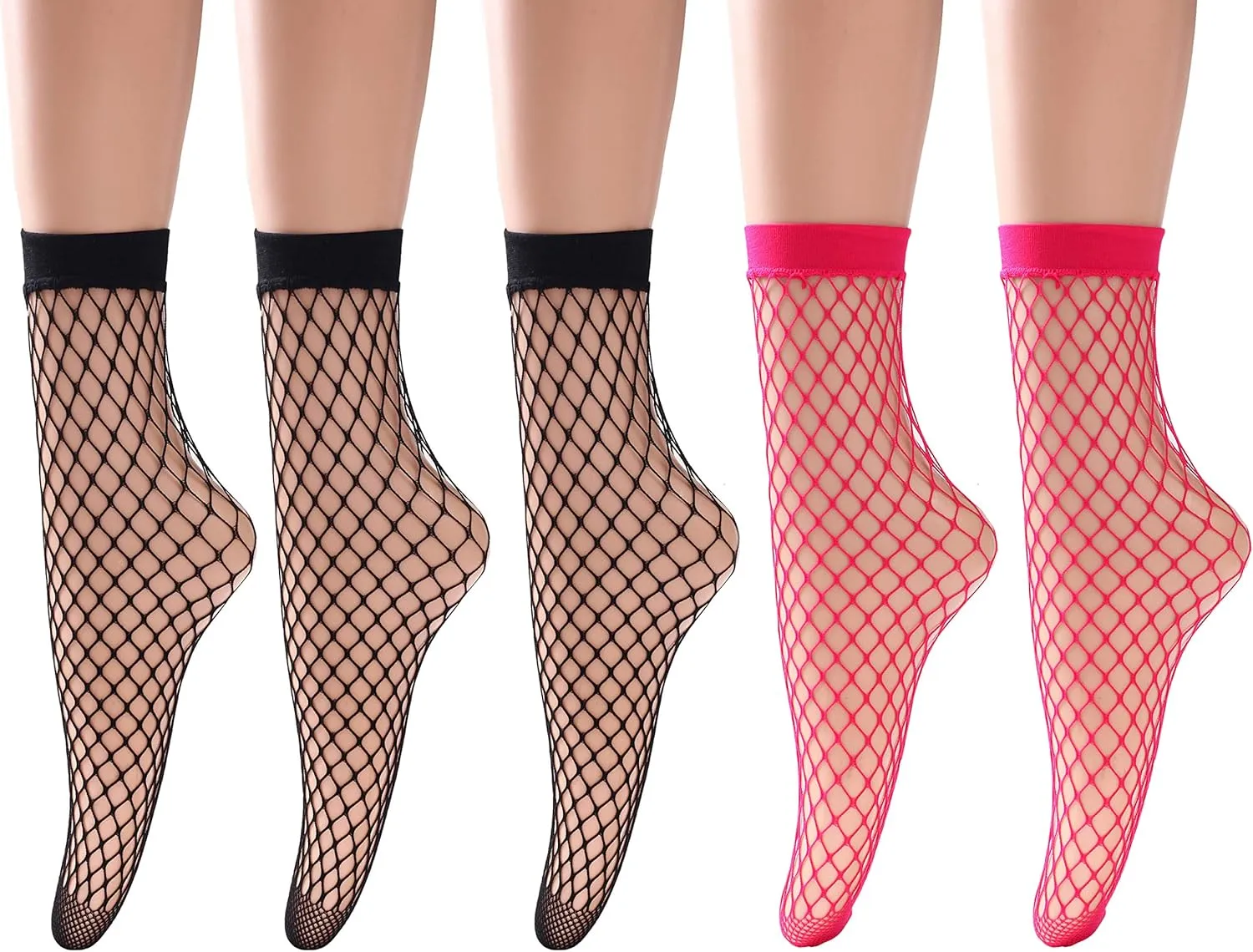 Ruxia Women's Fishnet Socks Ankle Dress Hollow Out Socks High Nylons Multi Colors 5 Pairs