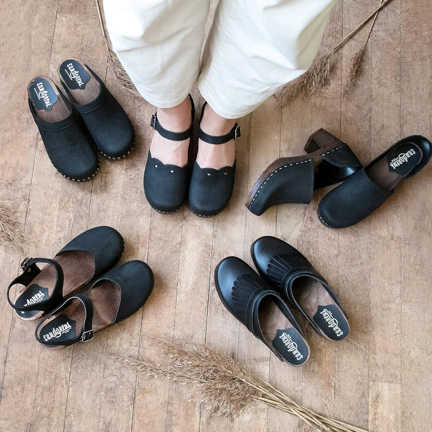 Sandgrens Handmade Swedish Wood Clogs for Women, Low Heel Sandals | Milan