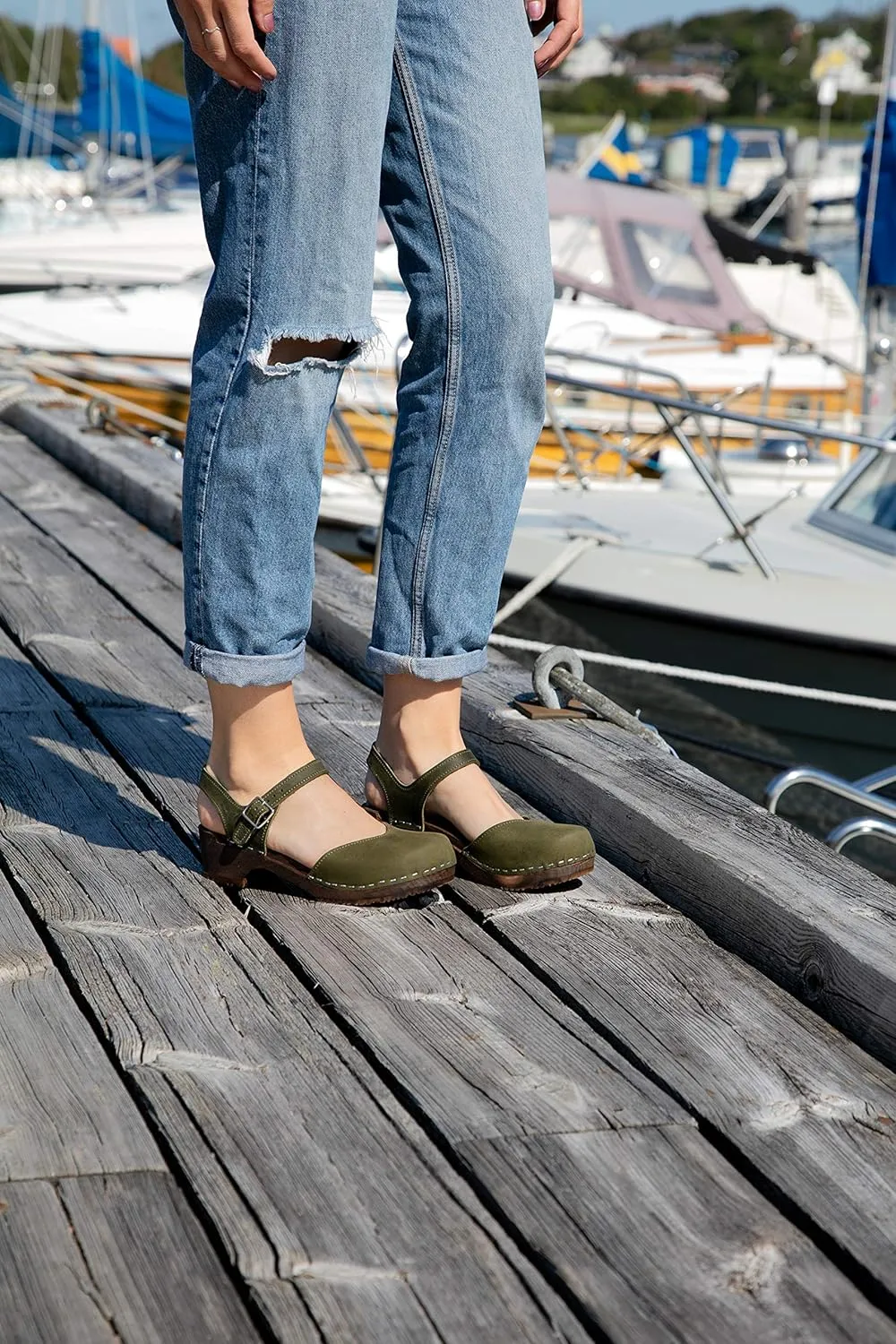 Sandgrens Handmade Swedish Wood Clogs for Women, Low Heel Sandals | Saragasso