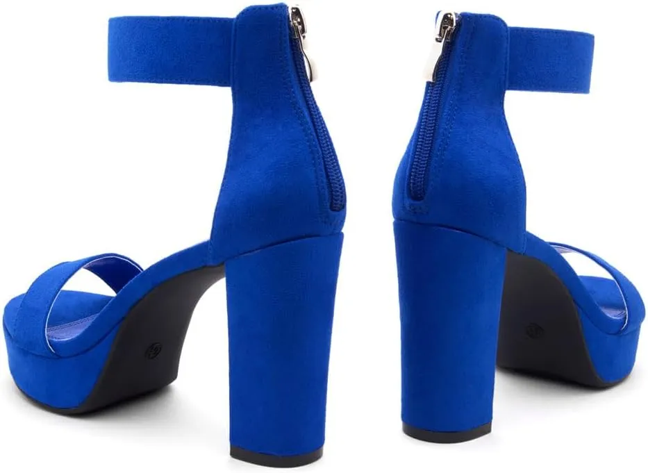 Shoe Land SL-Cutesy Women's Platform Heels Chunky Block High Heeled Sandals Open Toe Ankle Strappy High Heels Black Red Chunky Platform Heels for Prom Wedding Party