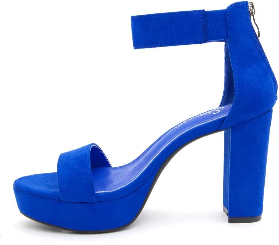 Shoe Land SL-Cutesy Women's Platform Heels Chunky Block High Heeled Sandals Open Toe Ankle Strappy High Heels Black Red Chunky Platform Heels for Prom Wedding Party
