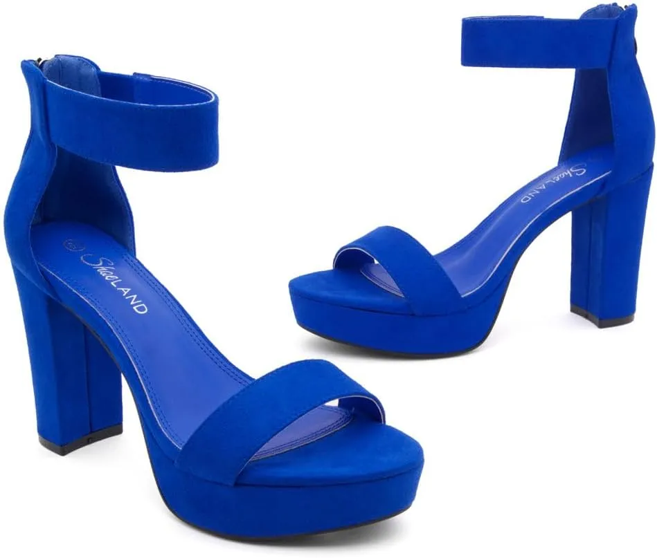 Shoe Land SL-Cutesy Women's Platform Heels Chunky Block High Heeled Sandals Open Toe Ankle Strappy High Heels Black Red Chunky Platform Heels for Prom Wedding Party