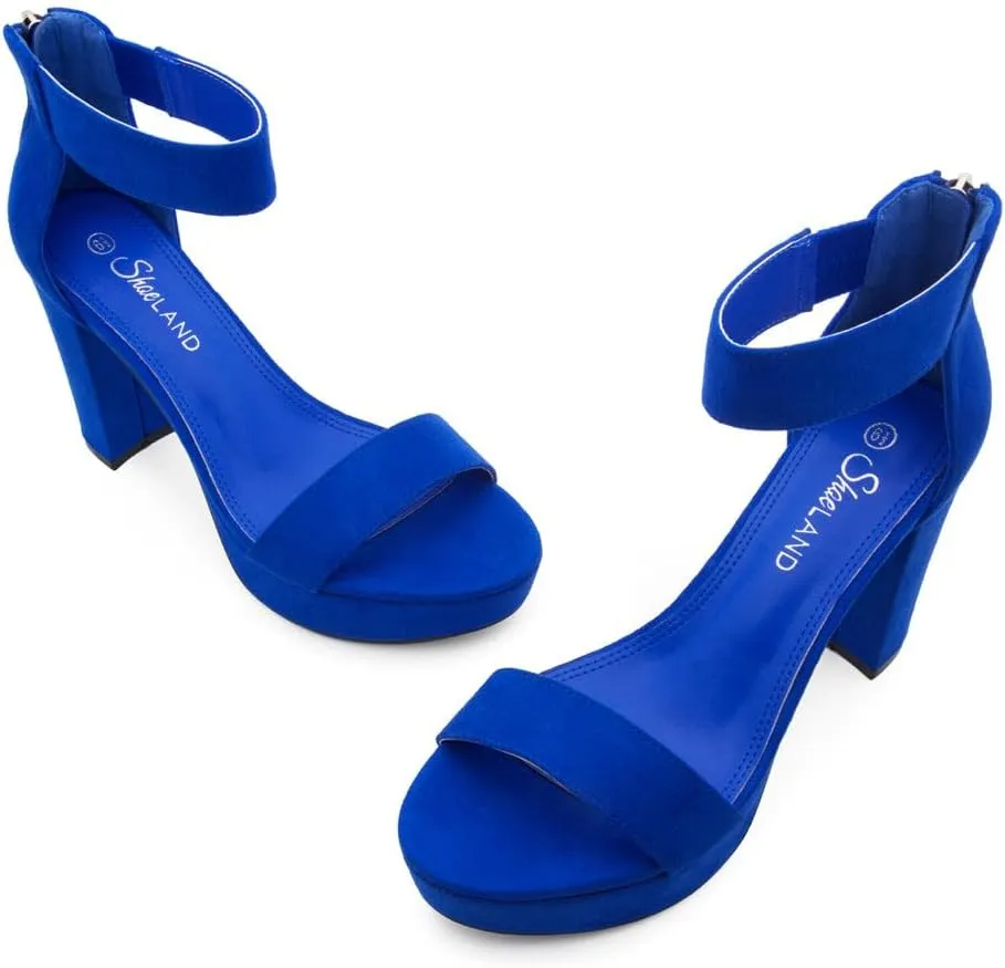 Shoe Land SL-Cutesy Women's Platform Heels Chunky Block High Heeled Sandals Open Toe Ankle Strappy High Heels Black Red Chunky Platform Heels for Prom Wedding Party