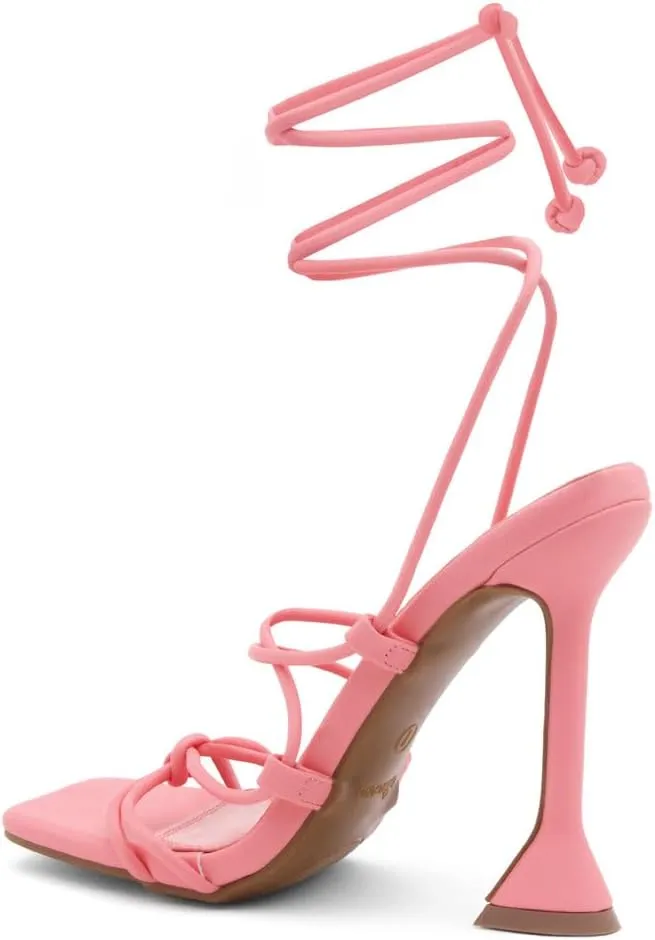 Shoe Land SL-Melody Women's Lace-Up Heels, Dressy Strappy High Heel Sandals, Square Open Toe with Tie-Up Ankle Wrap – Stiletto Heels for Prom, Party, and Wedding