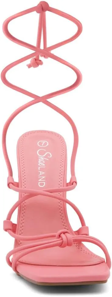Shoe Land SL-Melody Women's Lace-Up Heels, Dressy Strappy High Heel Sandals, Square Open Toe with Tie-Up Ankle Wrap – Stiletto Heels for Prom, Party, and Wedding