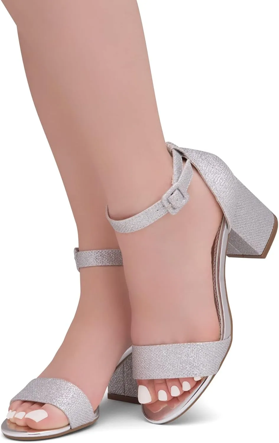 Shoe Land SL-Romina Womens Chunky Low Heels Open Toe Ankle Strap Block Heeled Sandals Prom Wedding Party Dress Shoes