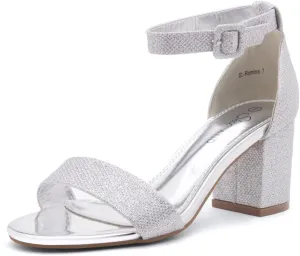 Shoe Land SL-Romina Womens Chunky Low Heels Open Toe Ankle Strap Block Heeled Sandals Prom Wedding Party Dress Shoes