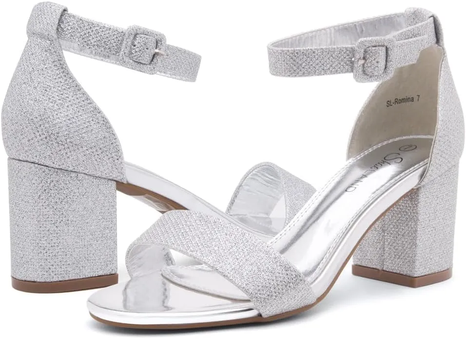 Shoe Land SL-Romina Womens Chunky Low Heels Open Toe Ankle Strap Block Heeled Sandals Prom Wedding Party Dress Shoes