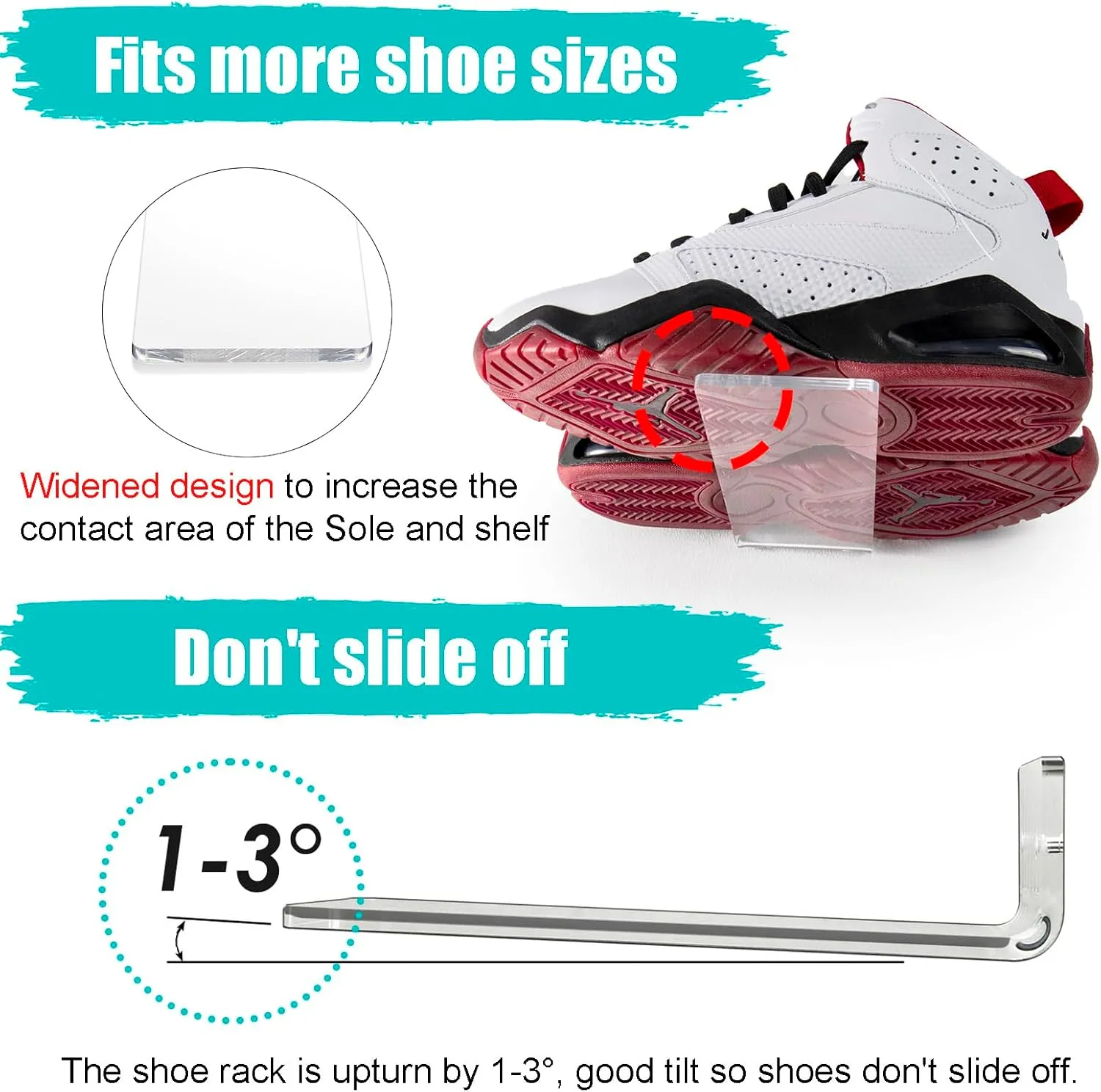 SIPRDE Floating Shoe Display Shelves for Wall Mount Set of 6 - Clear Acrylic Floating Shelves for Showcase Sneaker Collection or Shoes Box