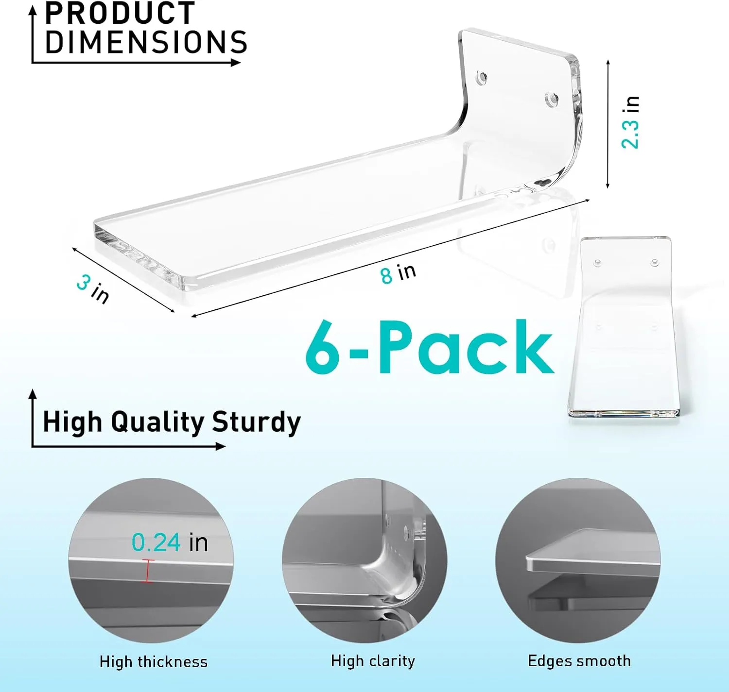 SIPRDE Floating Shoe Display Shelves for Wall Mount Set of 6 - Clear Acrylic Floating Shelves for Showcase Sneaker Collection or Shoes Box