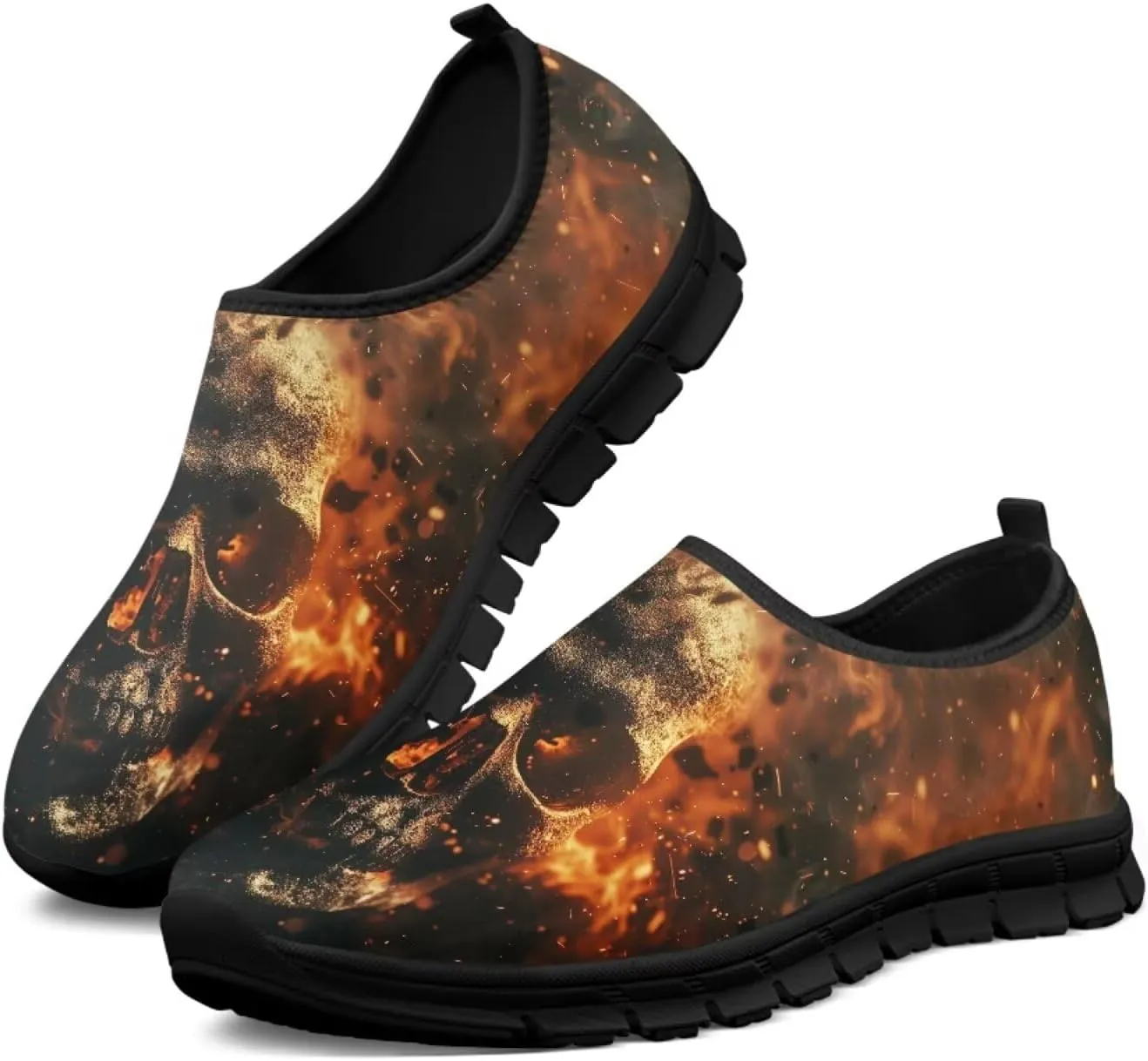 Skull Print Slip on Shoes for Men Women Loafers Hands Free Shoes Running Sneakers Breathable Walking Shoes
