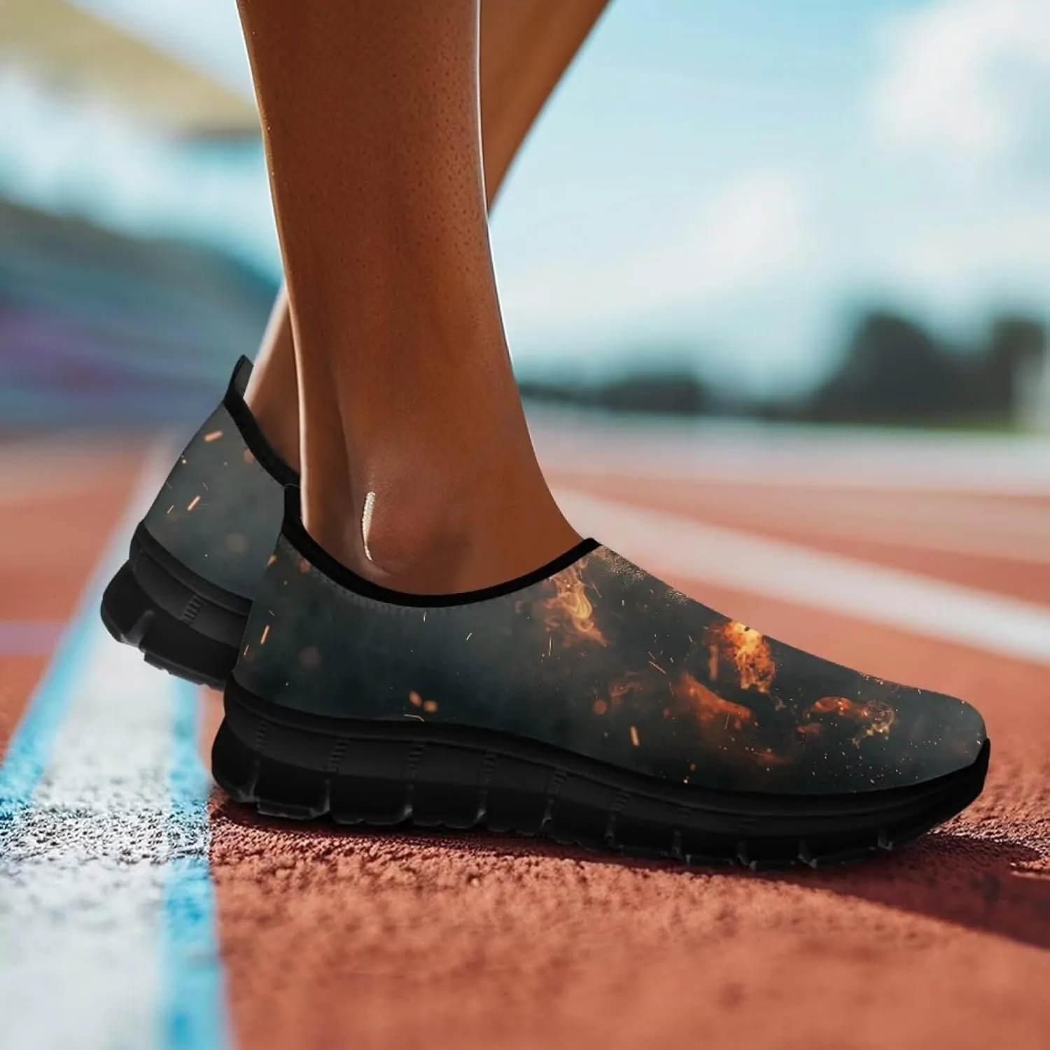 Skull Print Slip on Shoes for Men Women Loafers Hands Free Shoes Running Sneakers Breathable Walking Shoes
