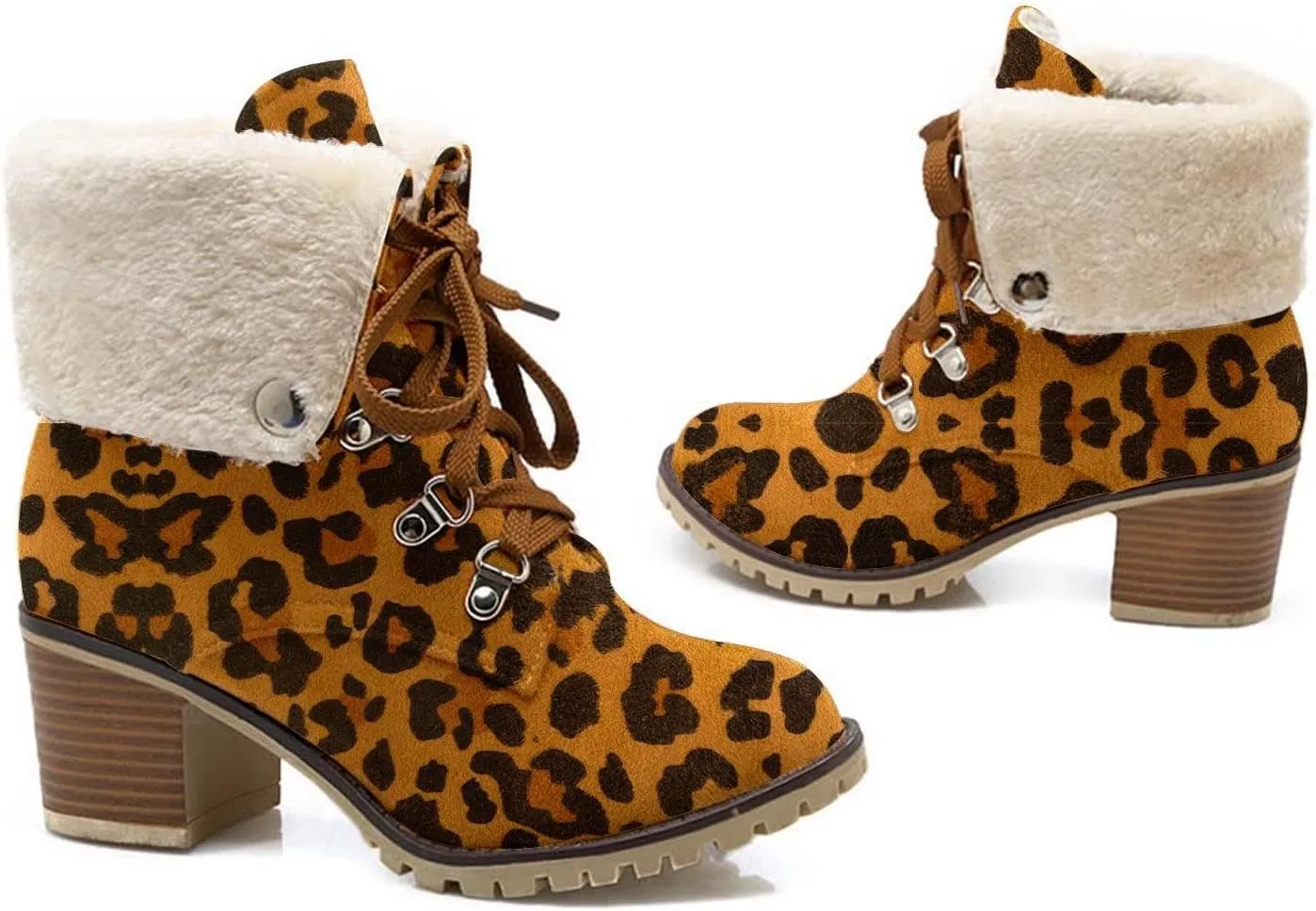 SO SIMPOK Womens Lace Up Fur Winter Snow Boots Block Heel Ankle Boots Warm Suede Outdoor Chunky Heel Booties